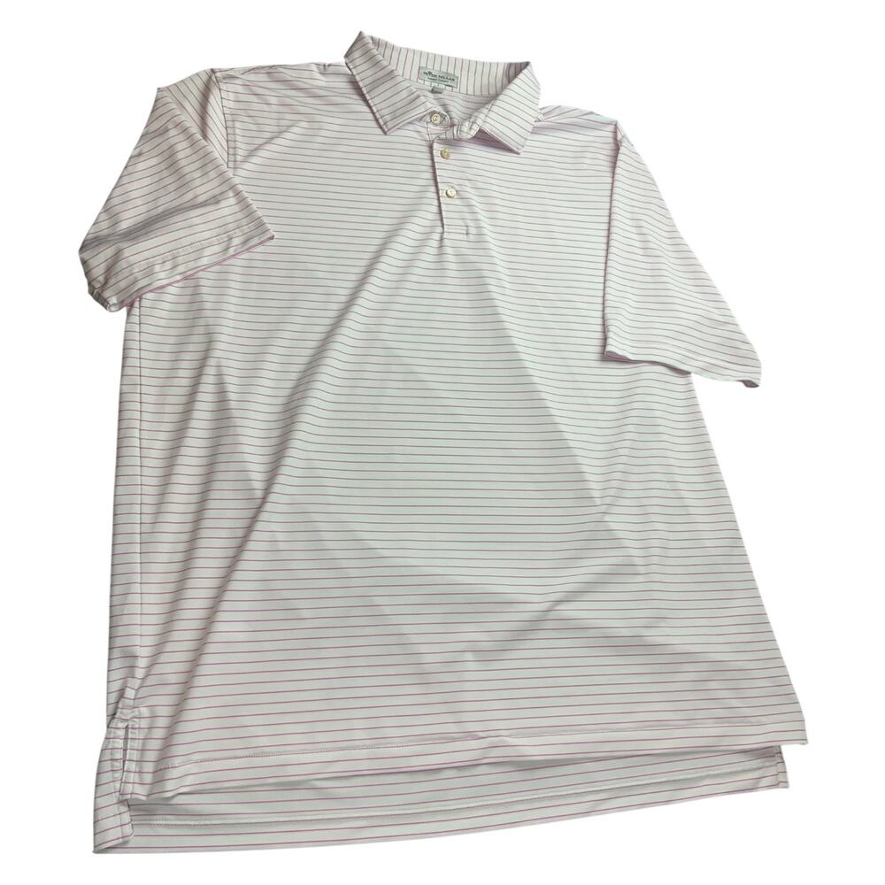Peter Millar Summer Comfort Polo Shirt Men’s XXL White Pink Stripe Golf Stretch